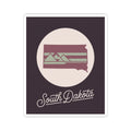 South Dakota kiss-cut decal with dark purple rectangle, cream circle, and state silhouette banner