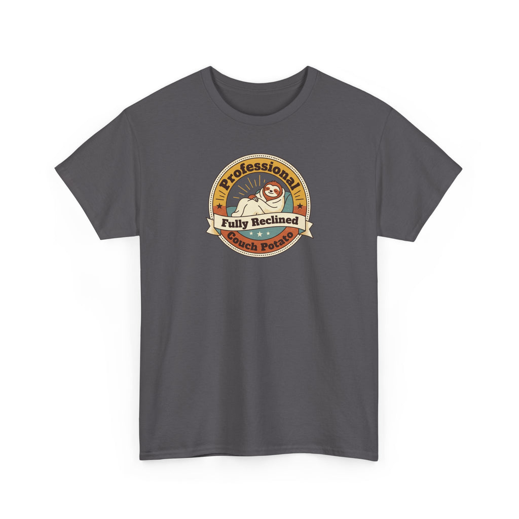 Charcoal T-shirt with circular sloth logo graphic on the chest