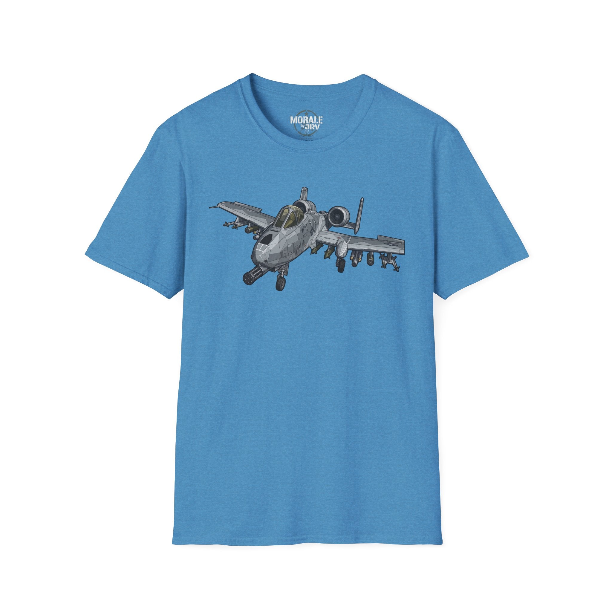 A-10 Warthog graphic T-shirt in light blue, jet graphic on front