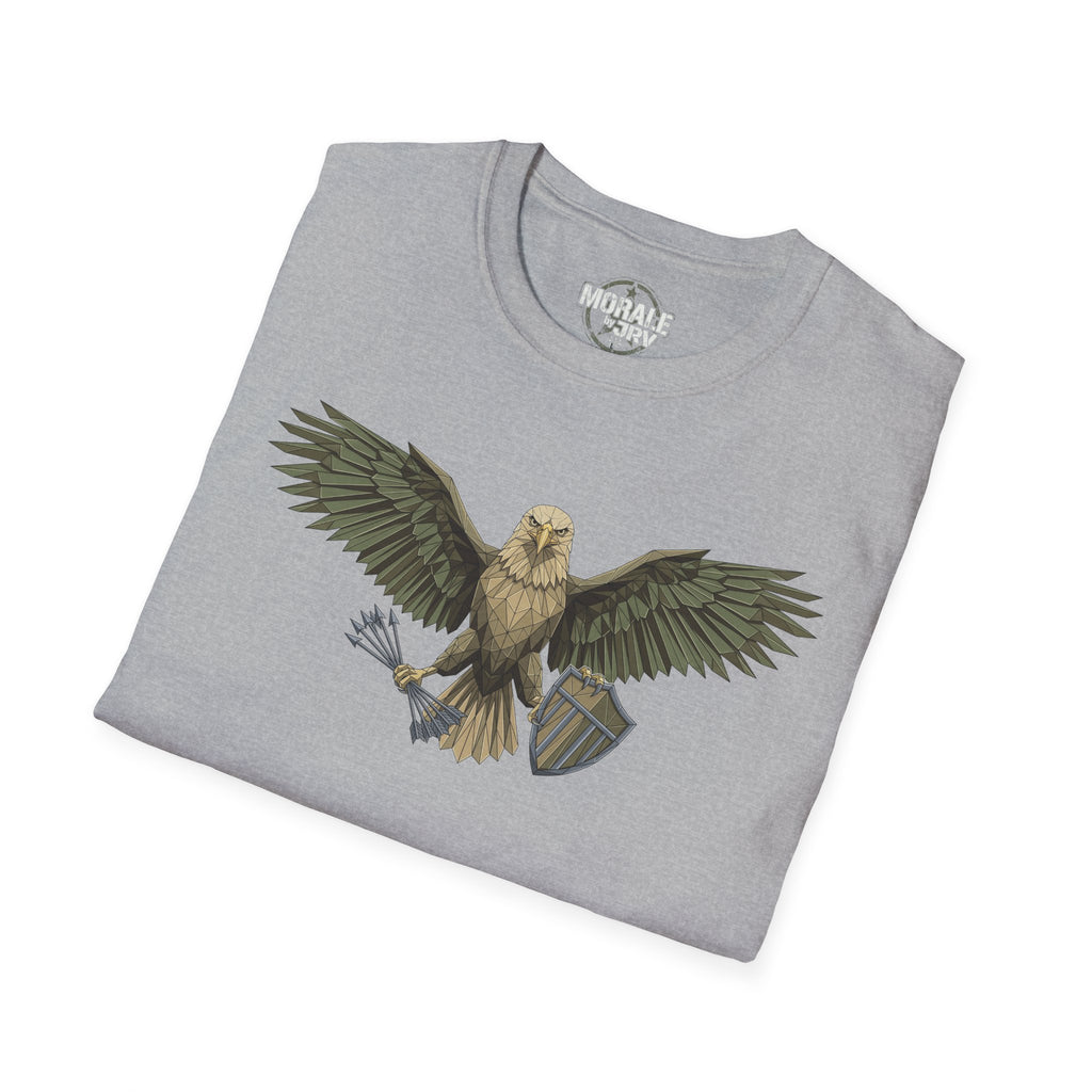 Soaring Hawk T-Shirt, sport grey crewneck with large vintage raptor wings illustration.