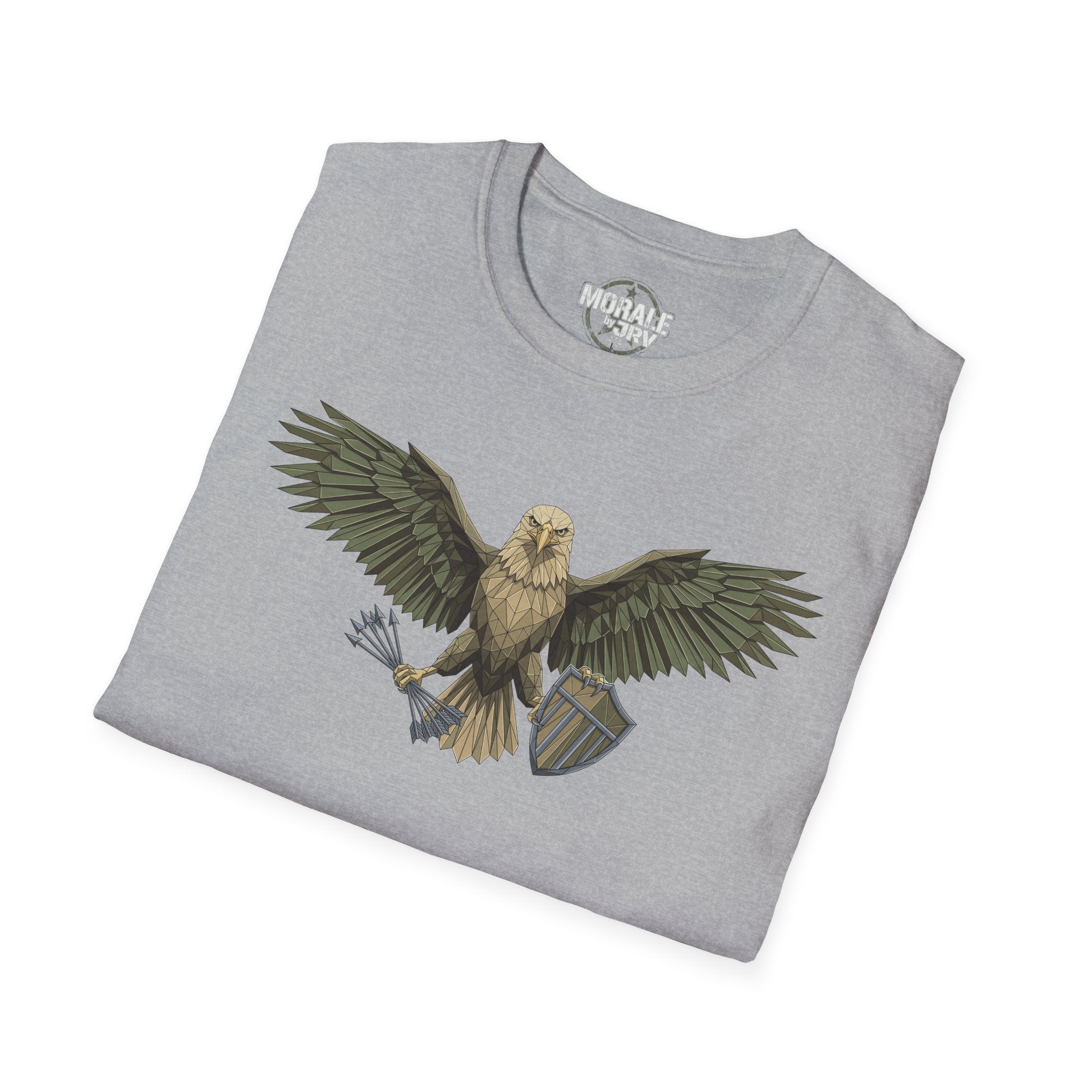 Soaring Hawk T-Shirt, sport grey crewneck with large vintage raptor wings illustration.