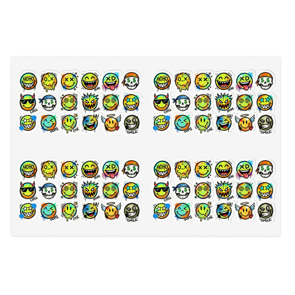 Emoji-Gesichts-Stickerbogen mit Die-Cut Ausdrucks-Symbolen, viele lustige Gesichter