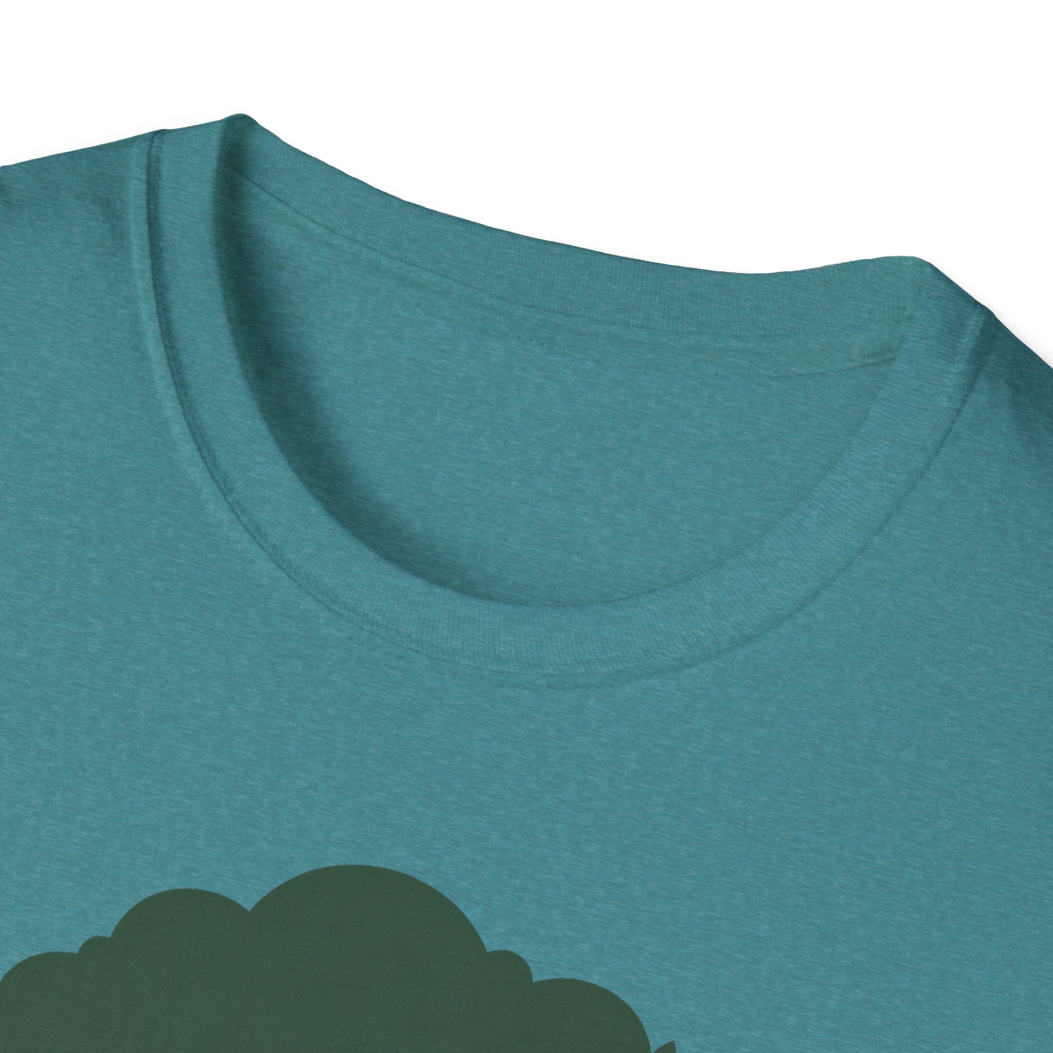 Enchanted Tree T-shirt, teal, close-up crew neck and fabric texture