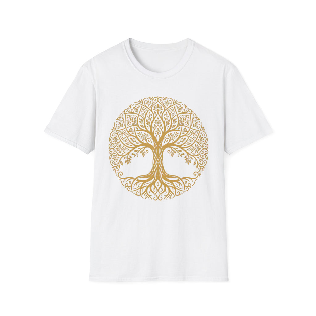 Gold Tree of Life T-shirt, Celtic mandala graphic on white tee