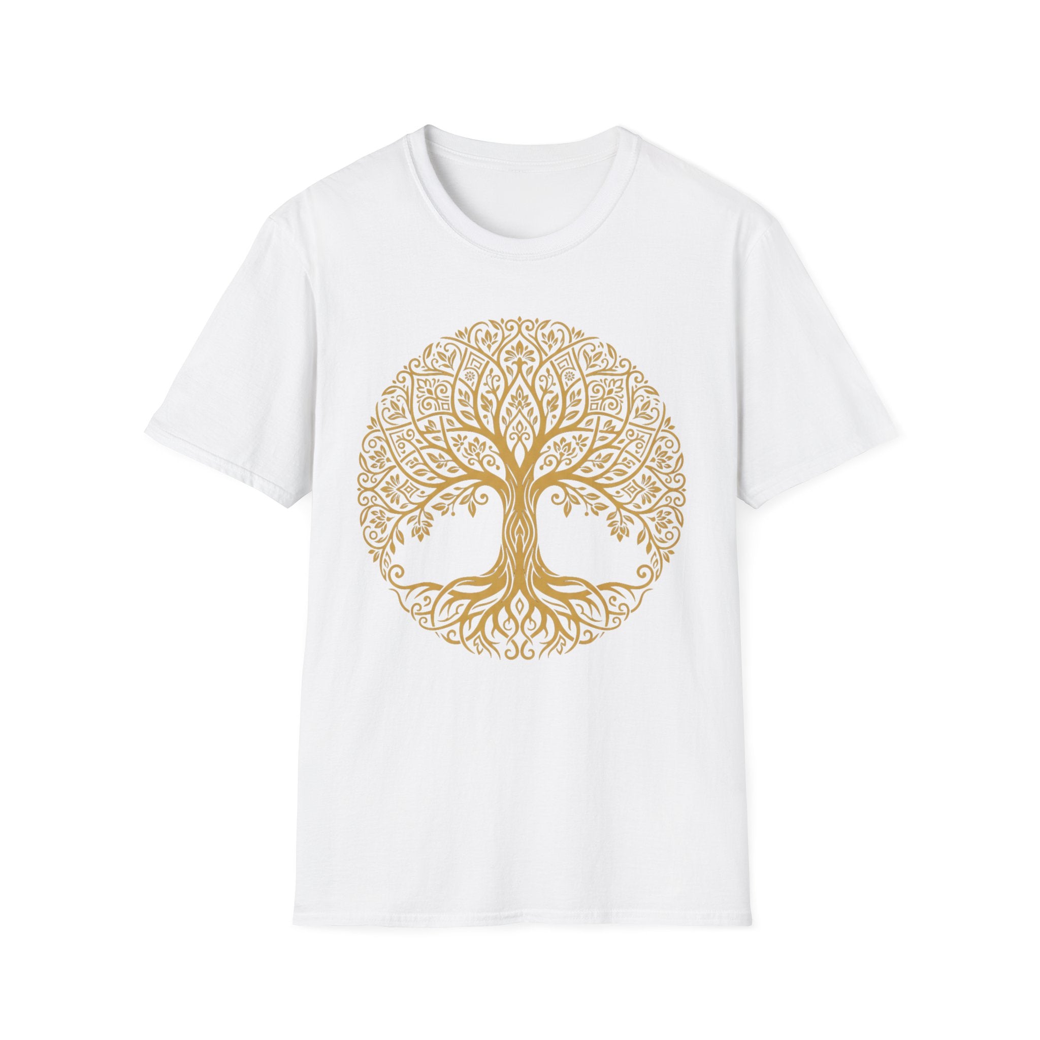 Gold Tree of Life T-shirt, Celtic mandala graphic on white tee