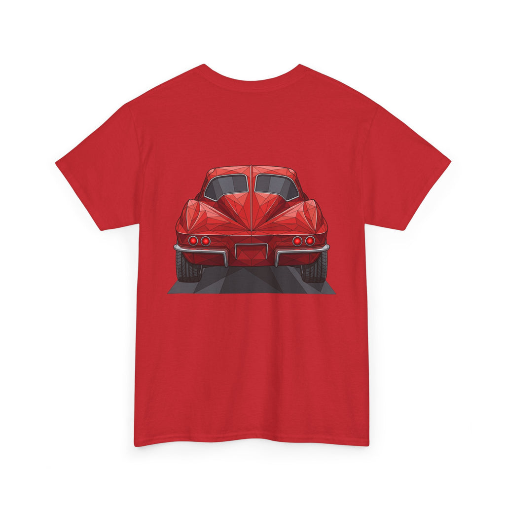 Red T-shirt with red sports coupe graphic on the front