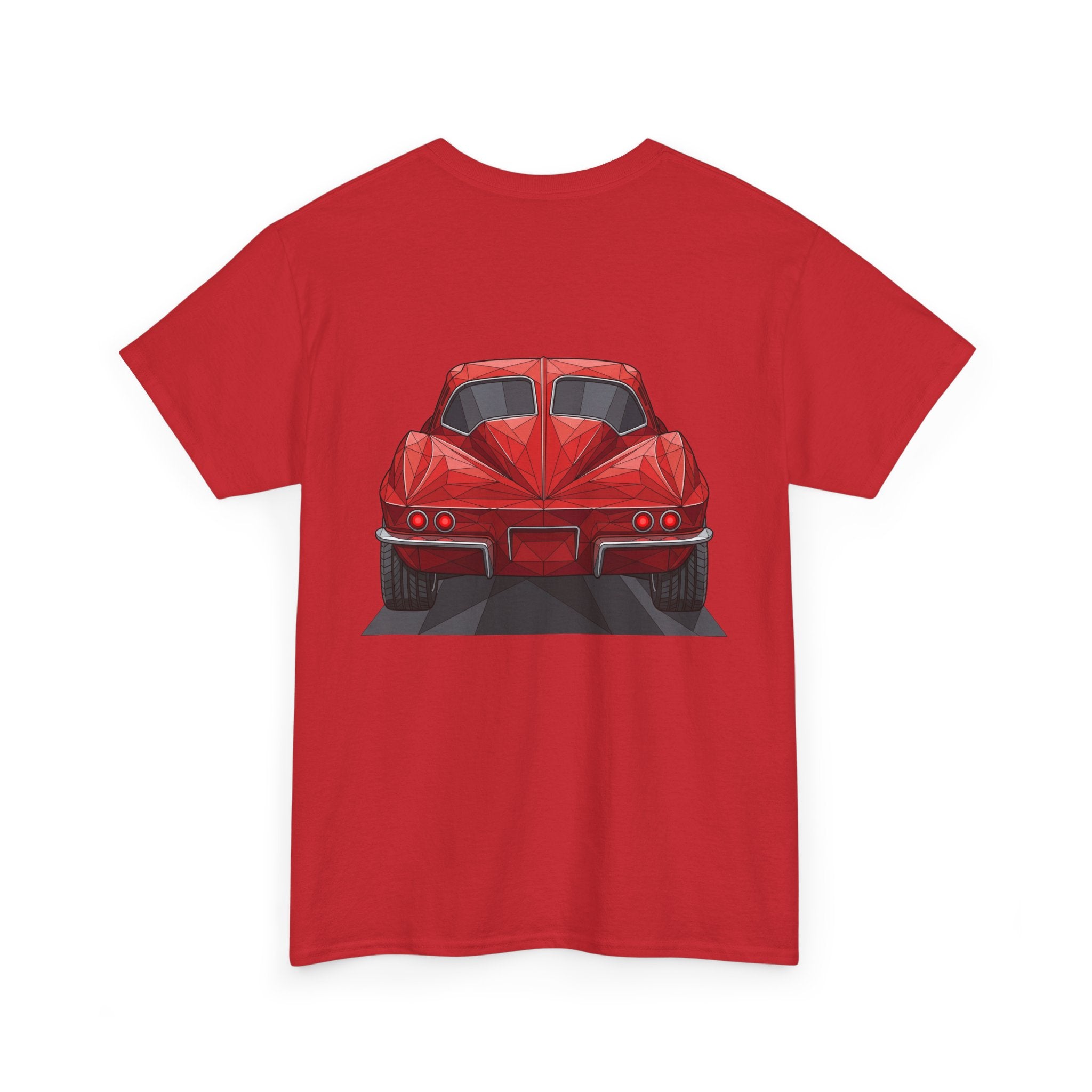 Red T-shirt with red sports coupe graphic on the front