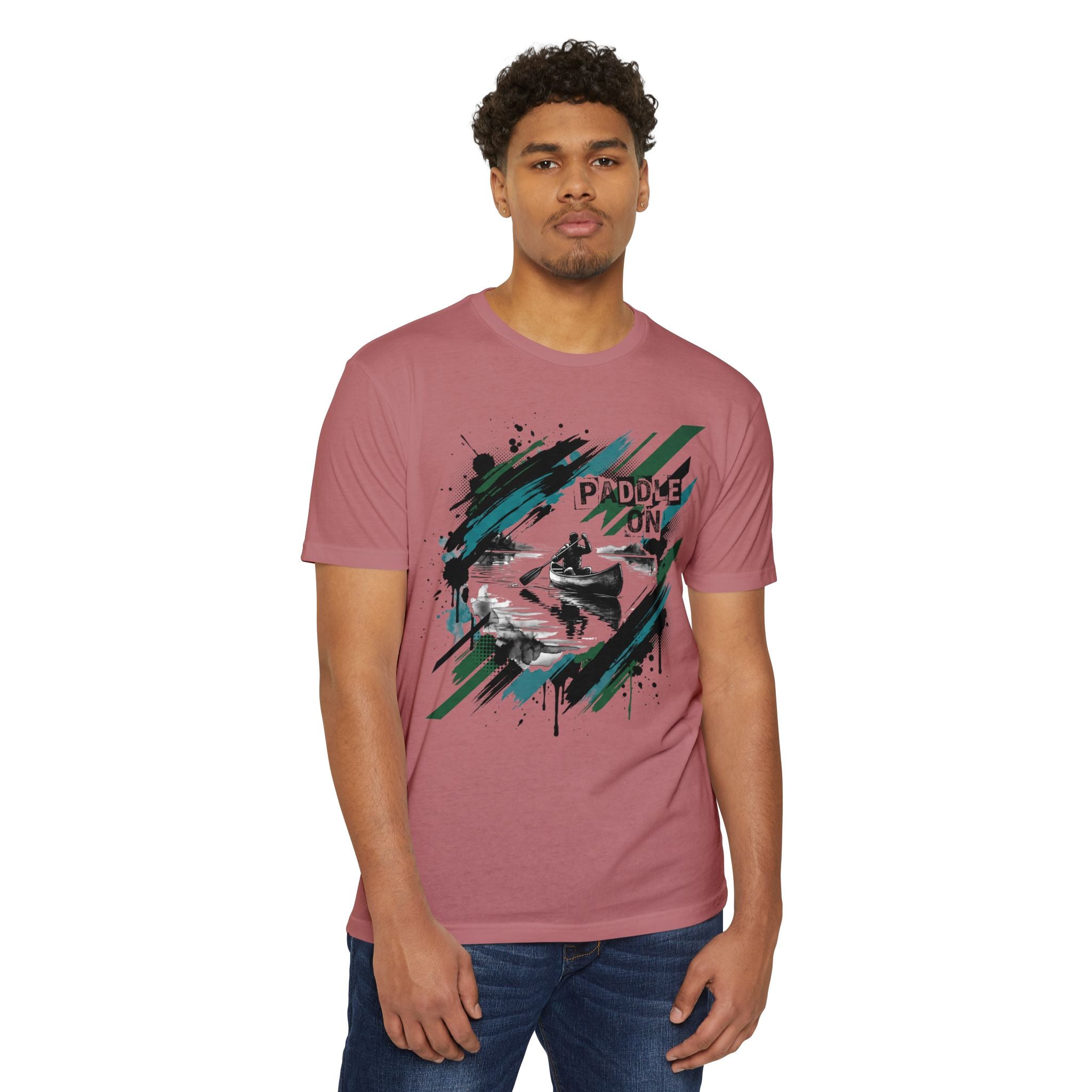Rose crew-neck T-shirt with kayak paddle graphic on front