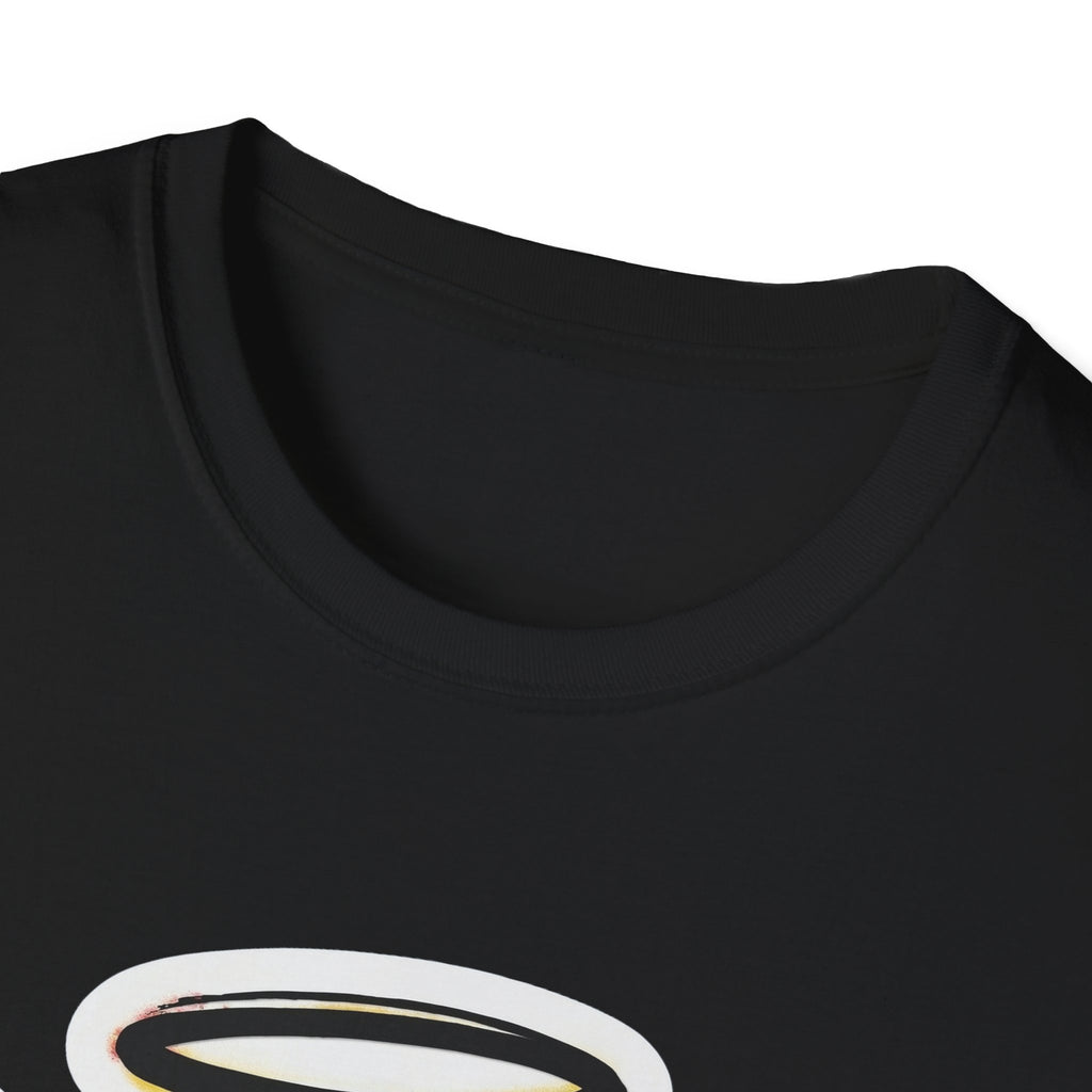 Graffiti Angel Smiley T-Shirt neckline detail in black
