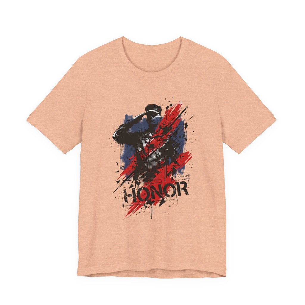 Light peach t-shirt with 'HONOR' soldier graphic in red, blue, and black