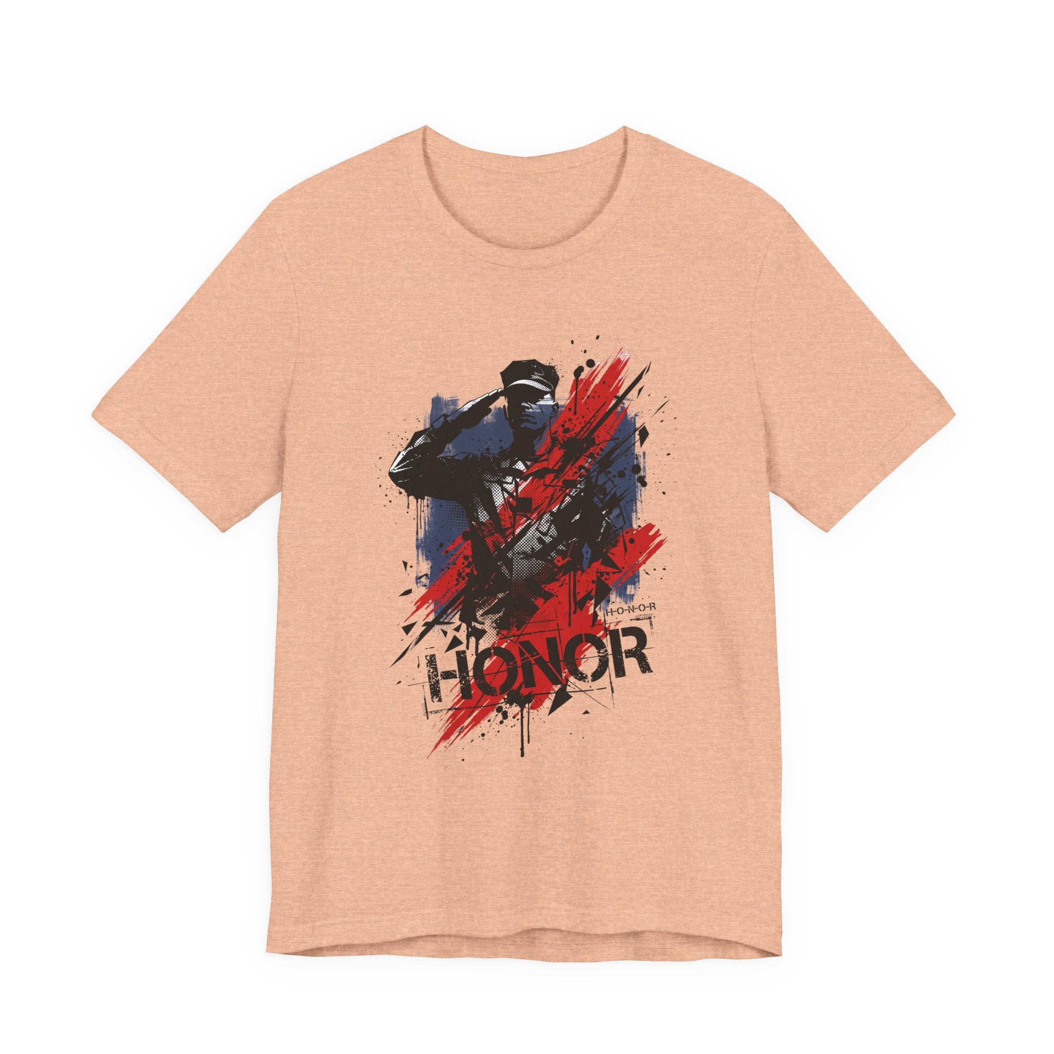 Light peach t-shirt with 'HONOR' soldier graphic in red, blue, and black