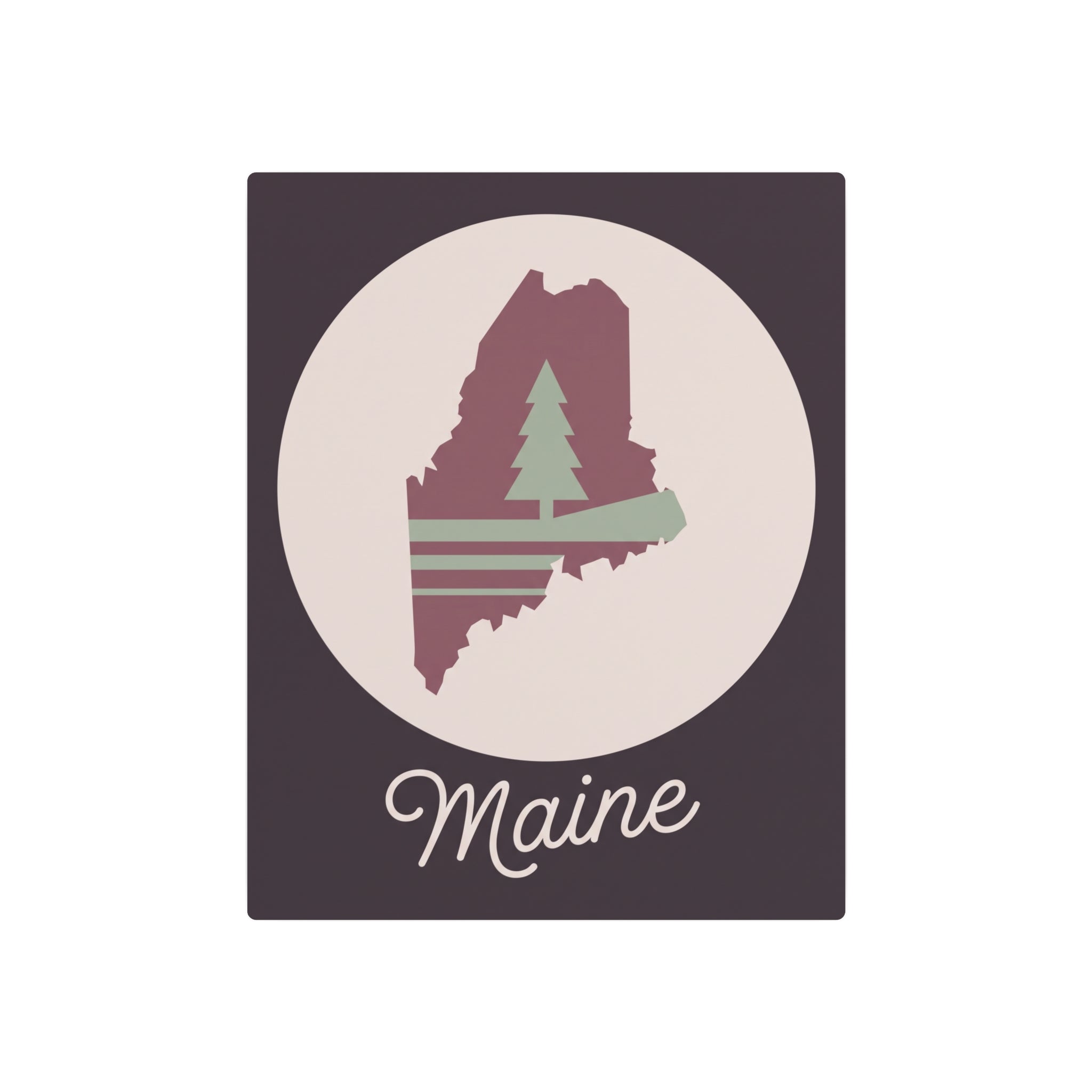 Maine pine tree metal wall art sign, rose map outline with sage pine and stripes