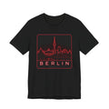 Black T-shirt with red neon Berlin skyline graphic and 'BERLIN' text