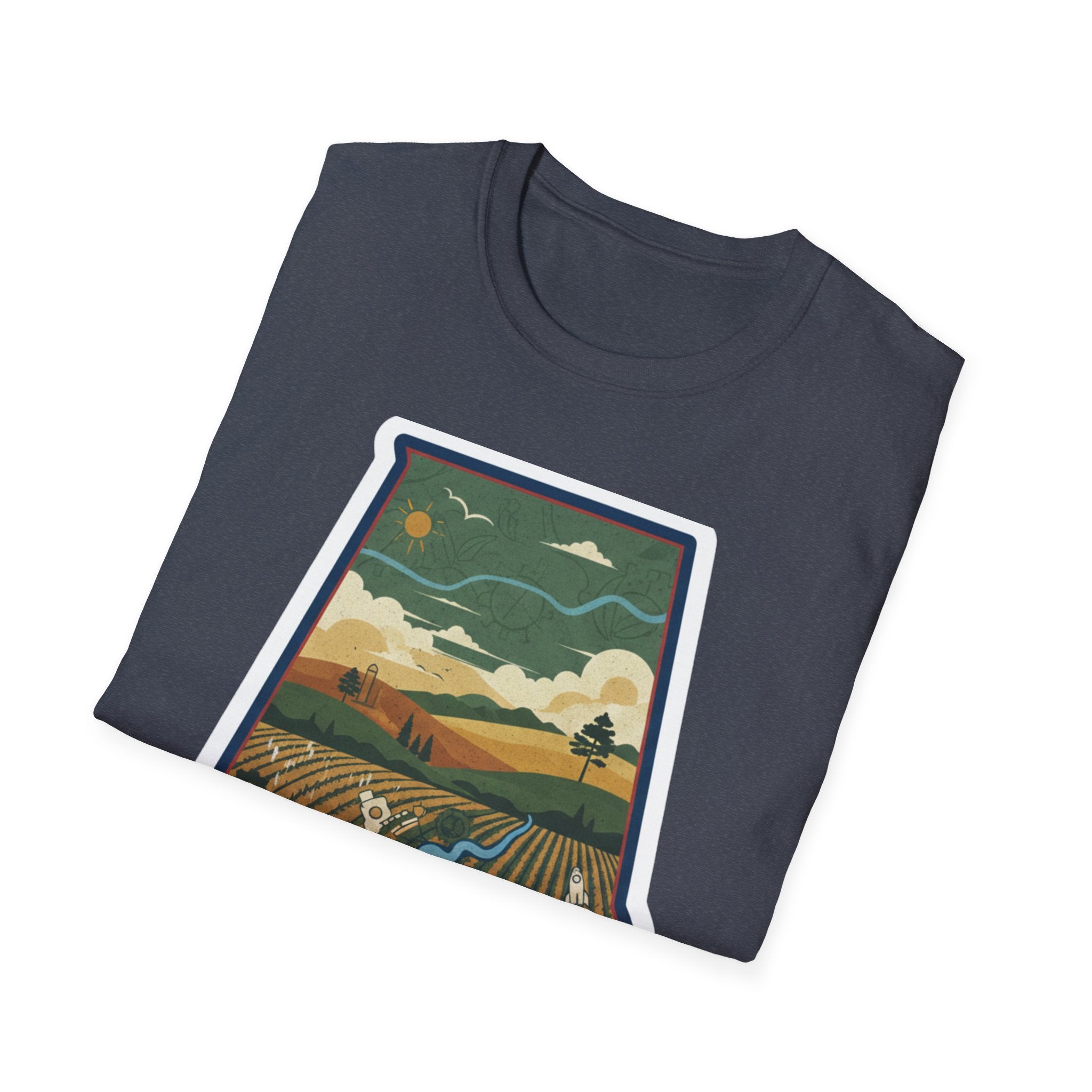 Sport grey T-shirt with Alabama state-outline landscape design print