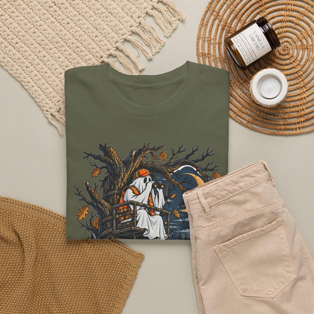 Haunted Tree Stand T-Shirt, Funny Ghost Deer Hunter Halloween Shirt for Men and Women, Bow Hunting Season Gift Tee