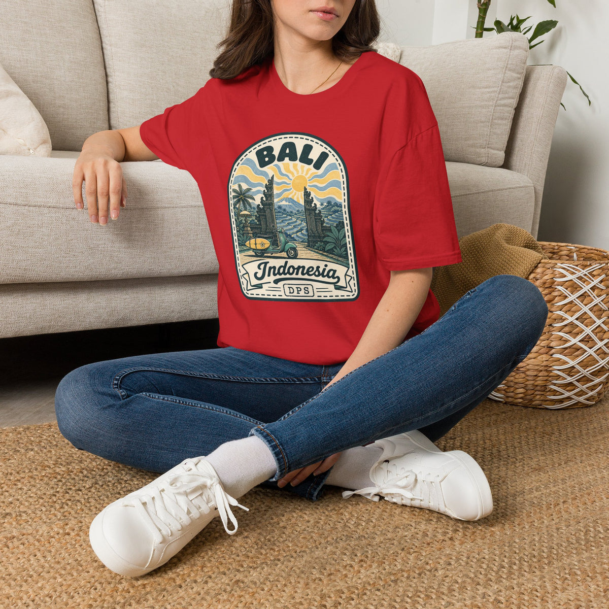 Bali Sunset Temple Graphic T-Shirt | Indonesia Travel Vintage Badge