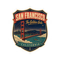 Luggage tag sticker: San Francisco crest with Golden Gate Bridge view and California wording