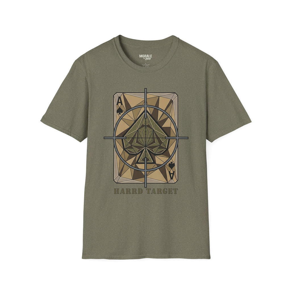 Ace Target T-shirt, Military Green with crosshair spade graphic front