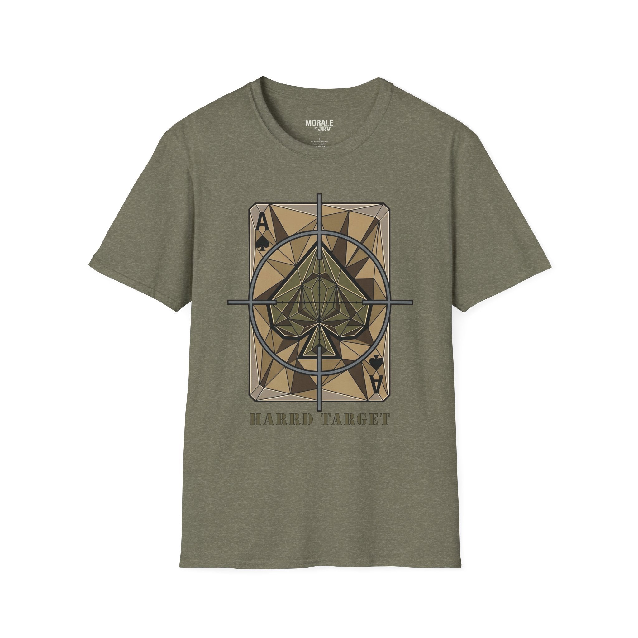 Ace Target T-shirt, Military Green with crosshair spade graphic front