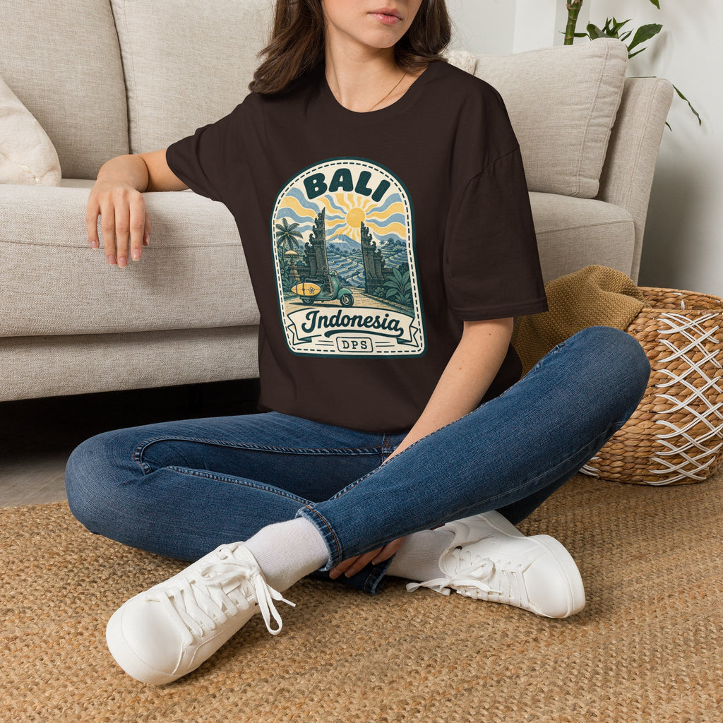 Bali Sunset Temple Graphic T-Shirt | Indonesia Travel Vintage Badge
