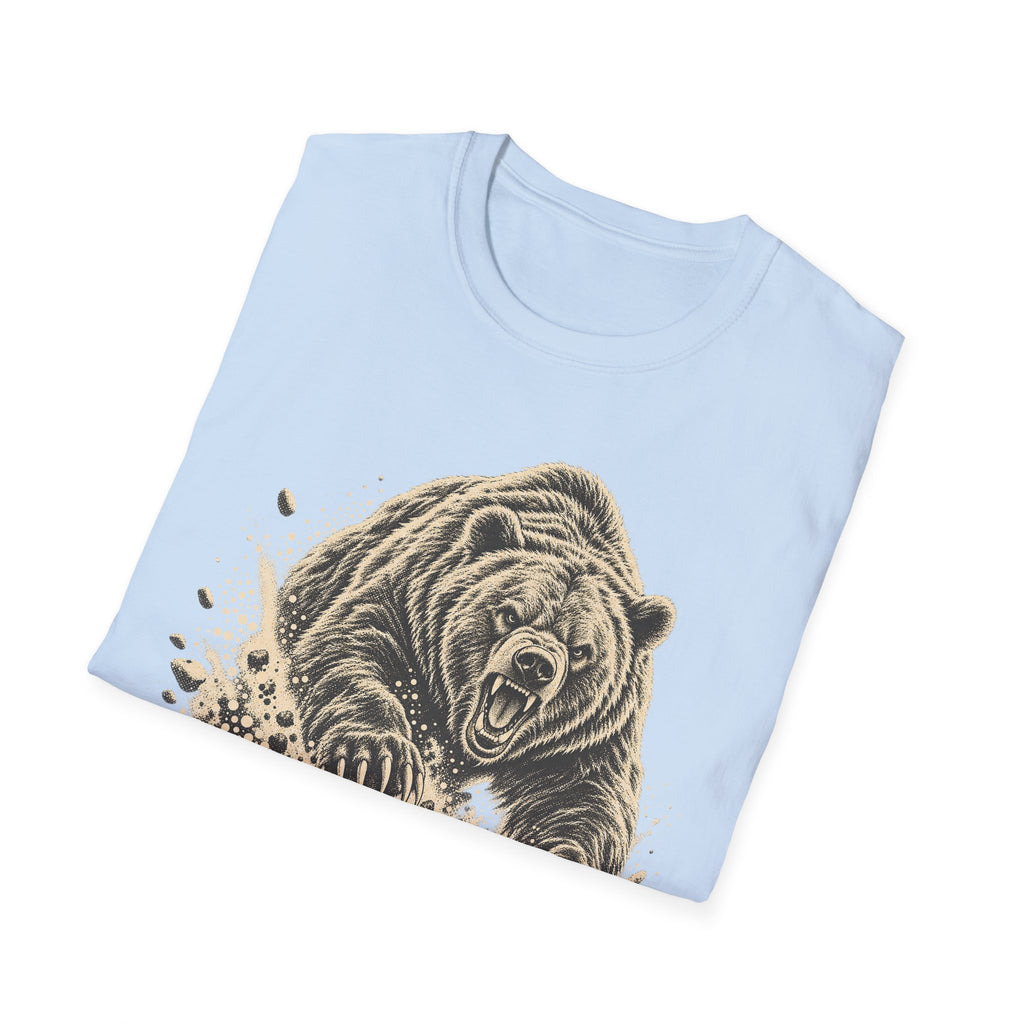Light blue bear graphic t-shirt with roaring bear head front print