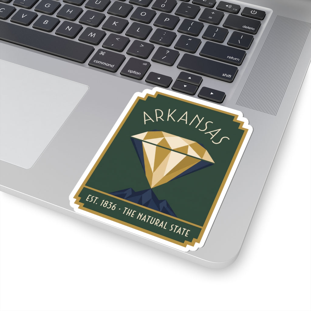 Arkansas diamond vinyl decal centered on laptop keyboard