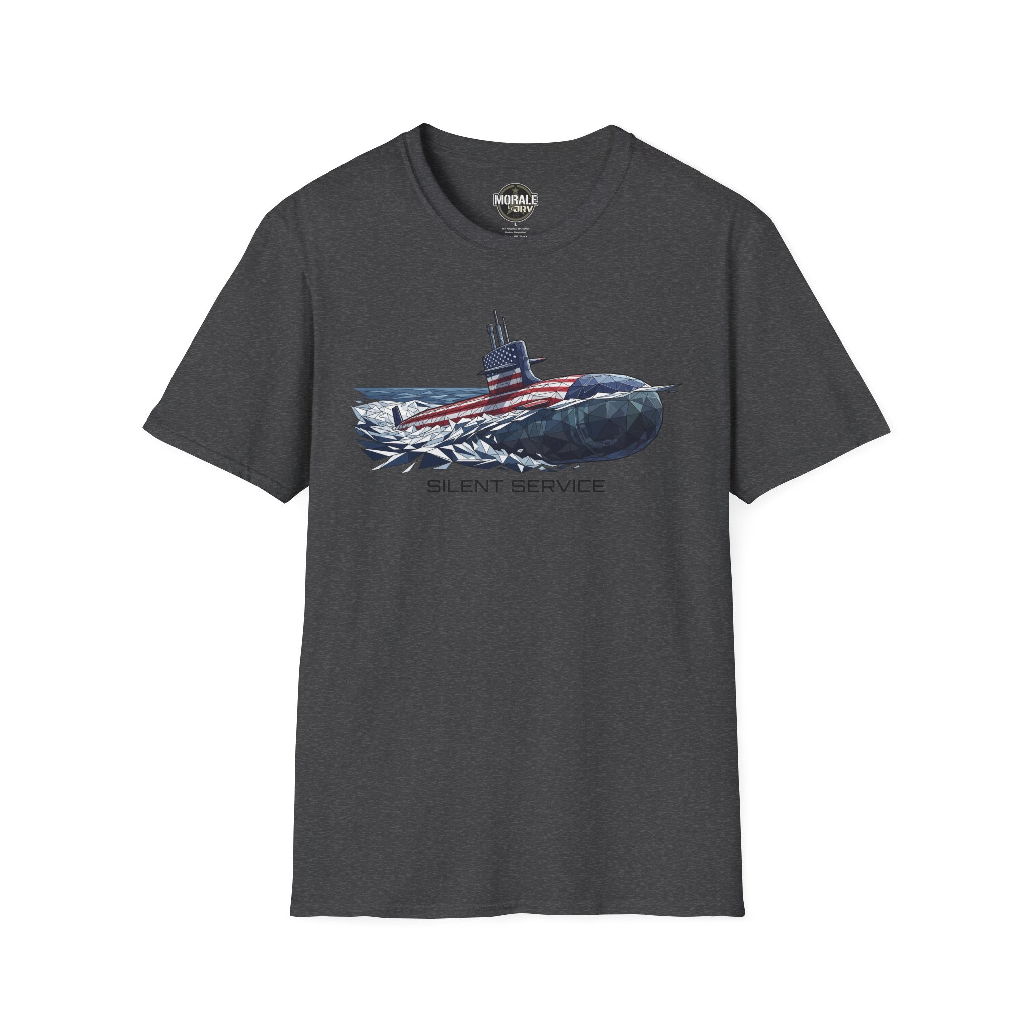 Silent Service T-shirt, dark heather charcoal, submarine flag graphic on the chest