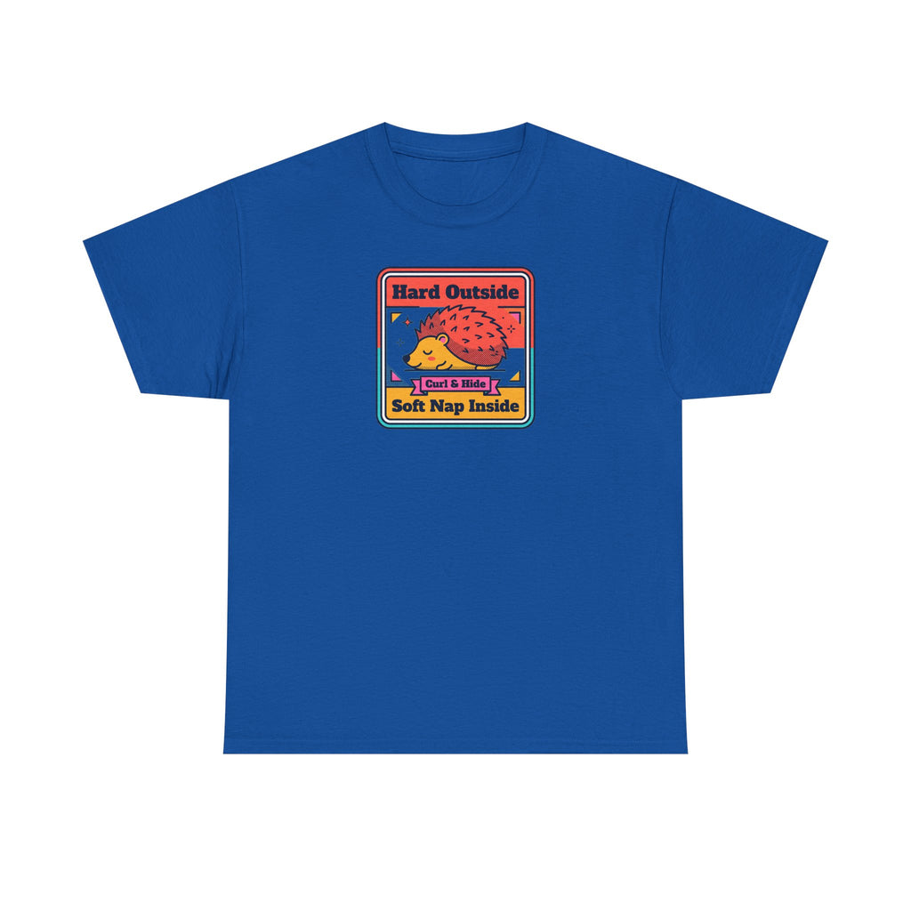 Royal blue T-shirt with centered retro ladybug graphic badge patch