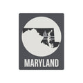 Maryland nautical sailboat metal art sign, dark gray with white circle and sailboat graphic