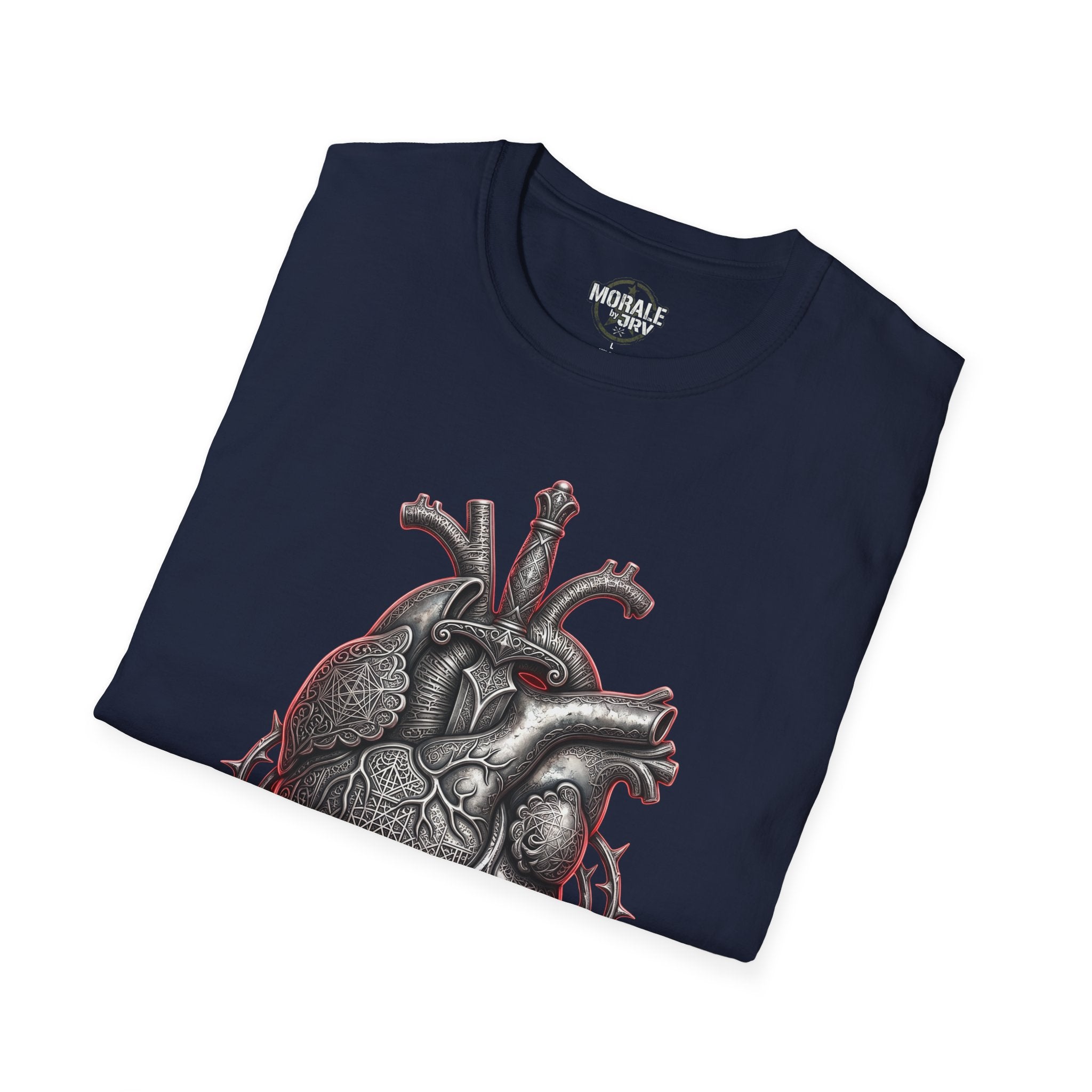 Navy T-shirt with anatomical heart and roses gothic print on front