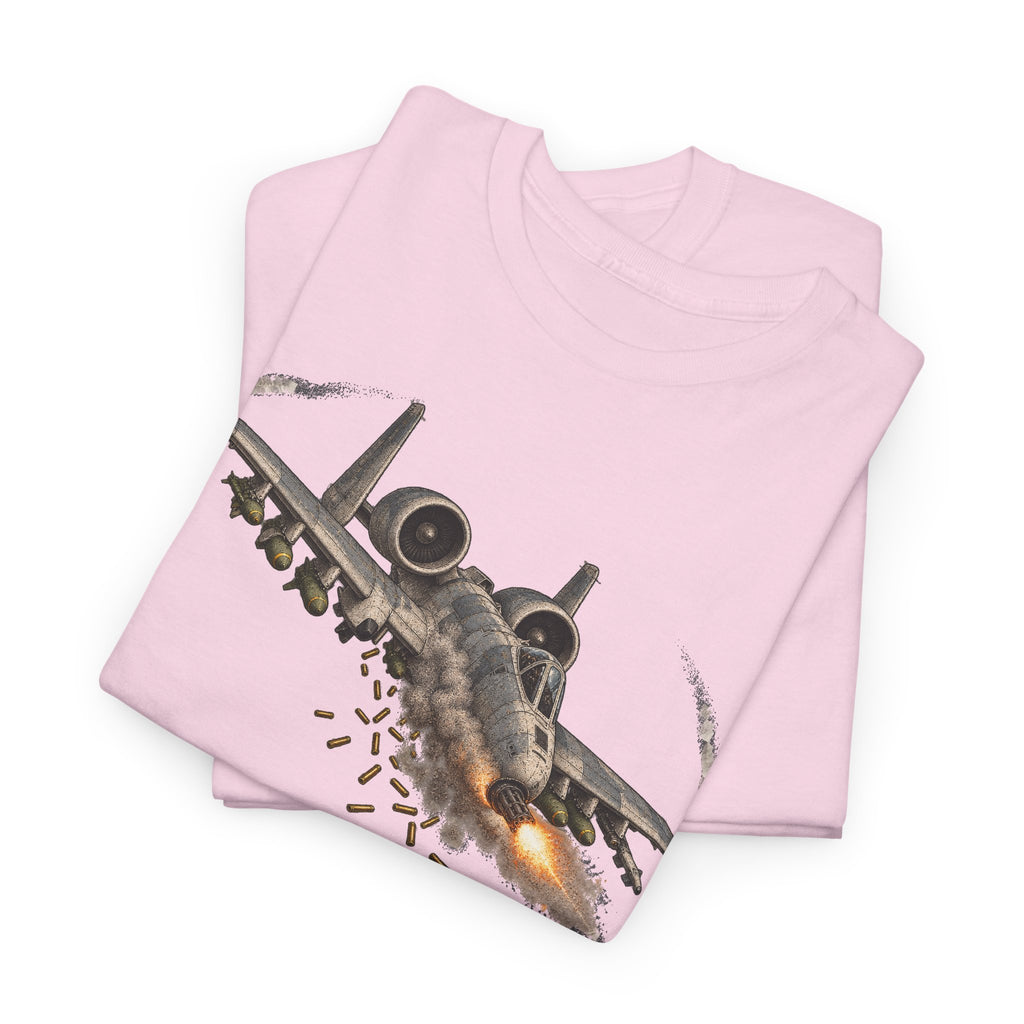 Light pink crewneck T-shirt with jet attack graphic