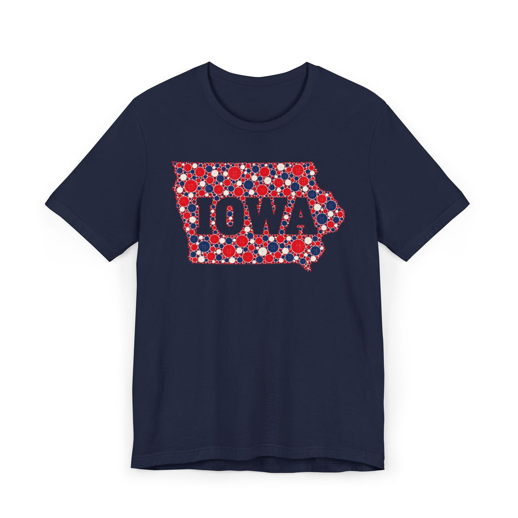 Iowa State Floral Pattern T-Shirt | Red White and Blue Iowa Outline Graphic Tee