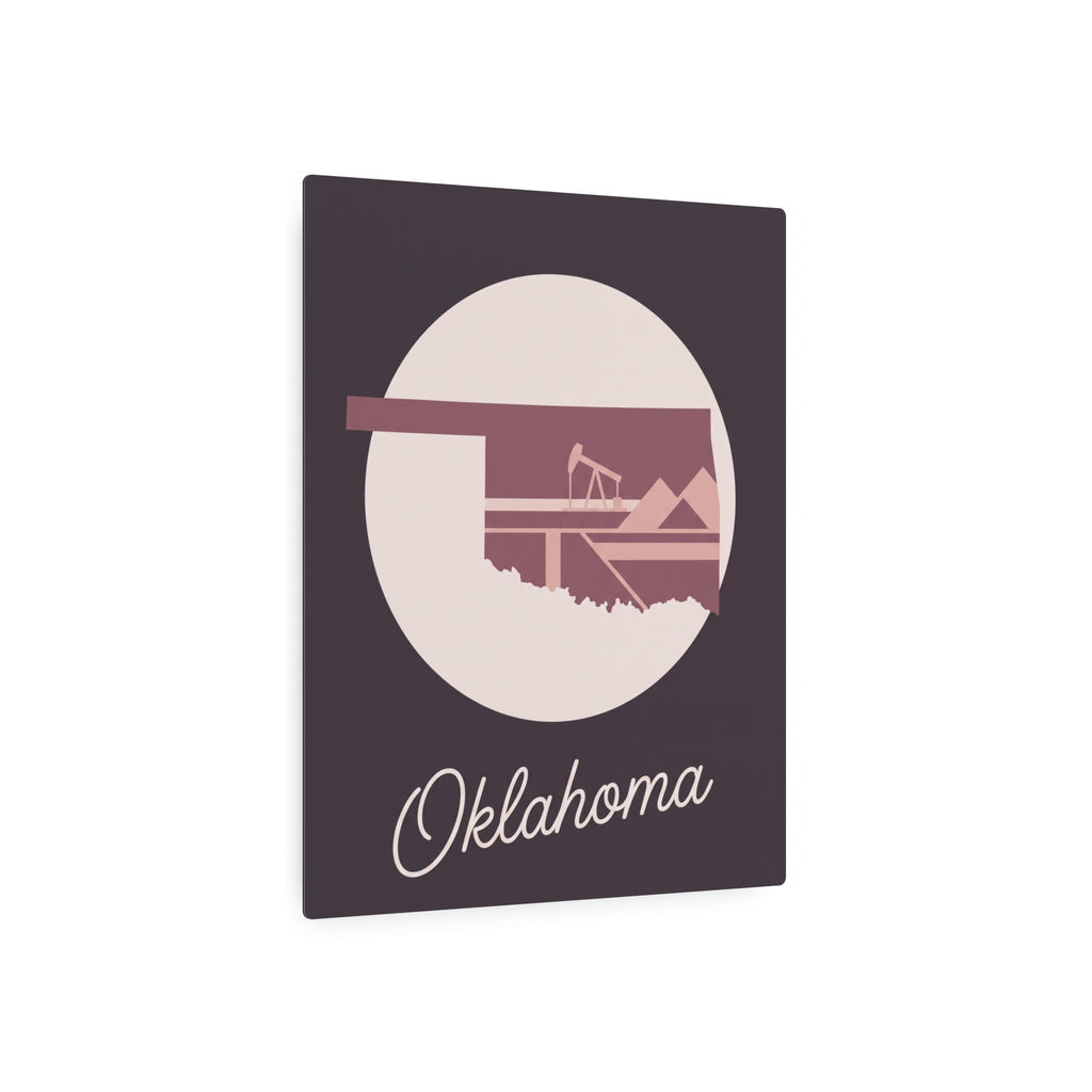 Square mauve Oklahoma wall art with circular skyline silhouette and “Oklahoma” script
