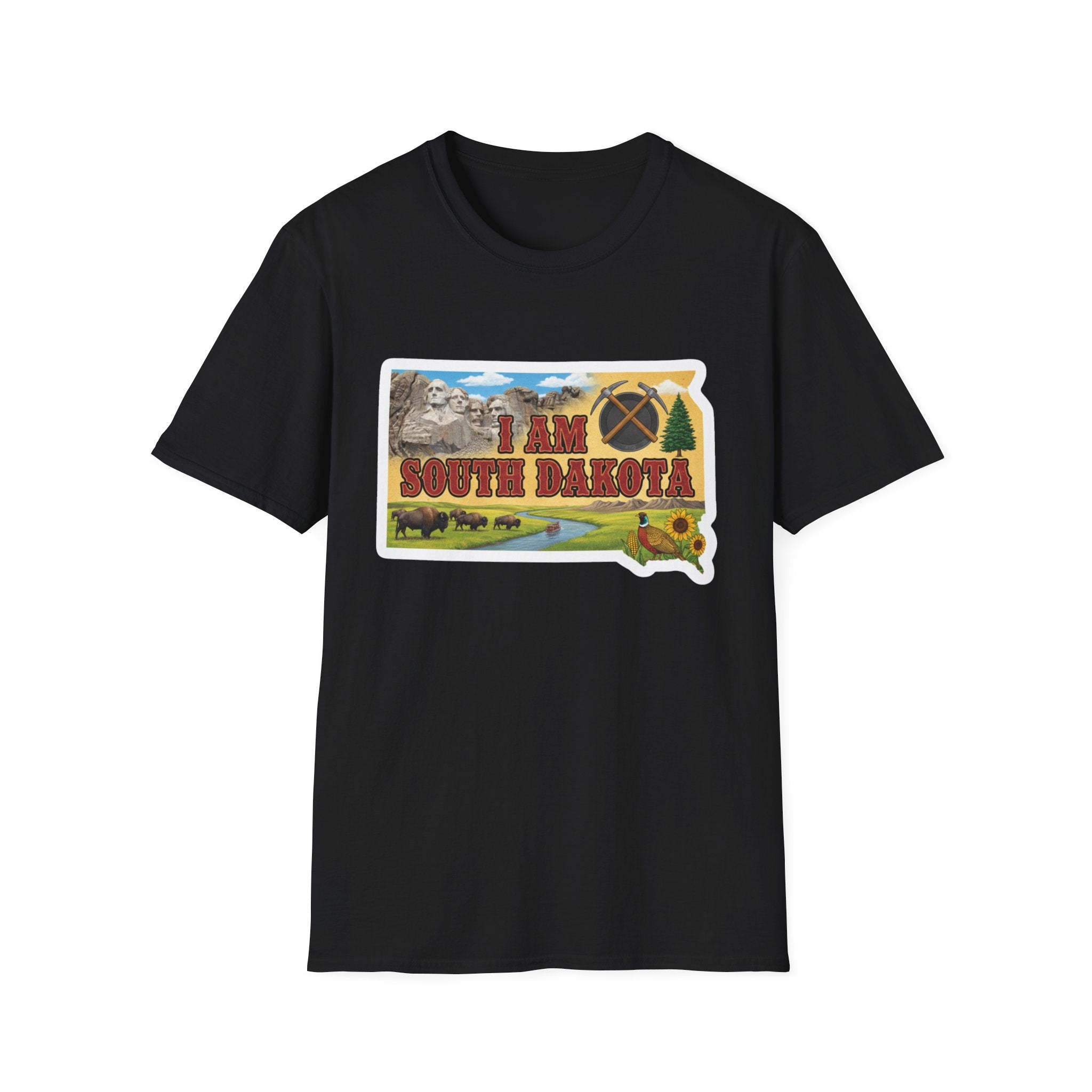 I am South Dakota T-Shirt, schwarzes Shirt mit farbigem State-Map-Design