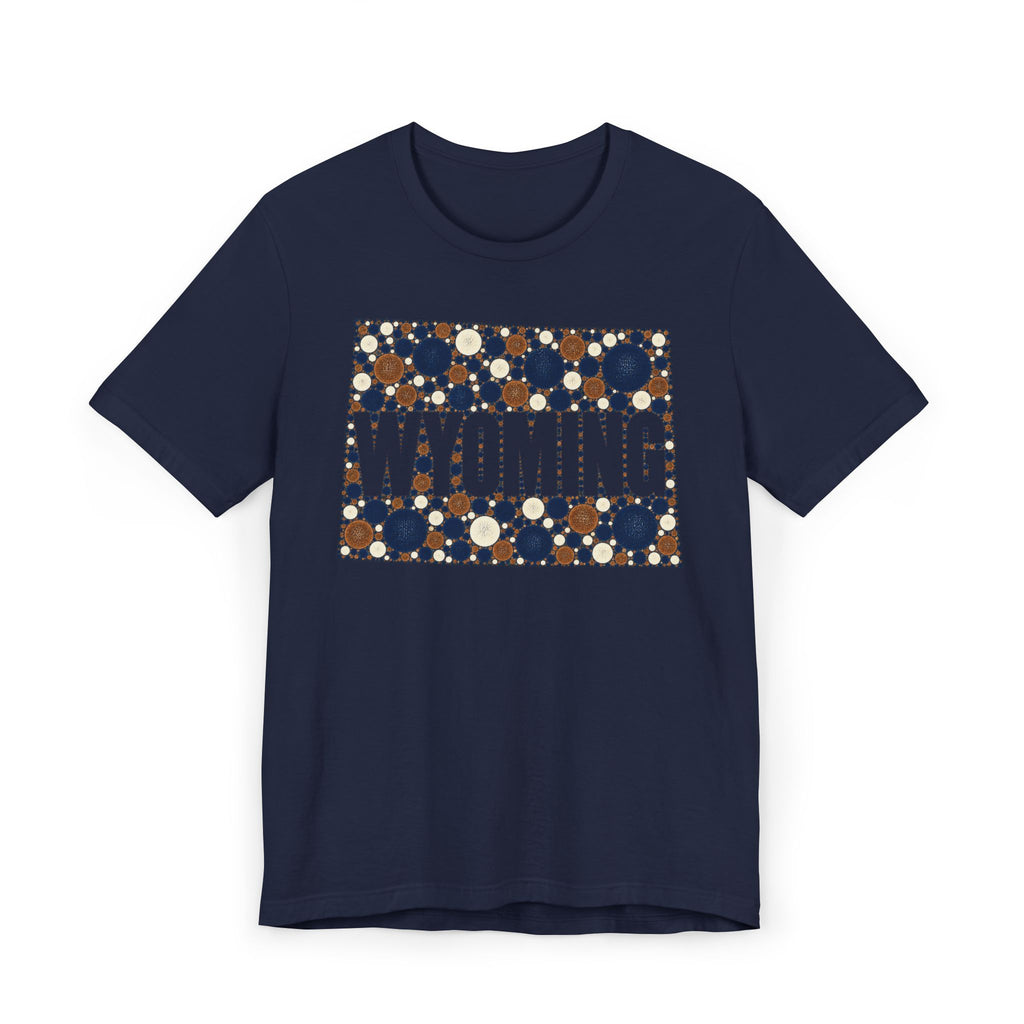 Navy T-shirt with rectangular polka dot Wyoming graphic print