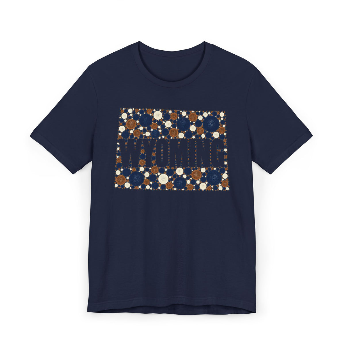 Navy T-shirt with rectangular polka dot Wyoming graphic print
