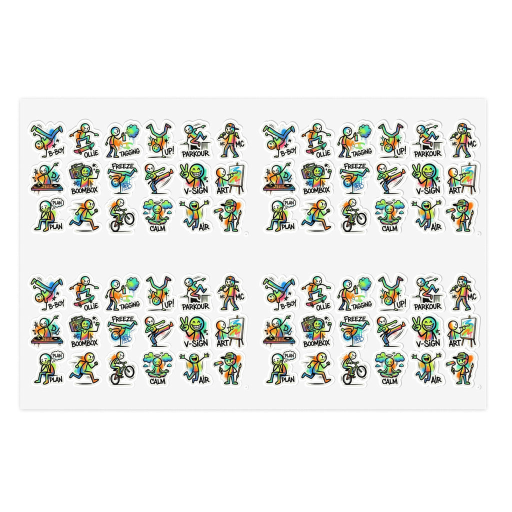 Die-cut sticker sheet with small green character icons in neat rows