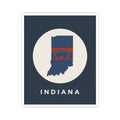 Indiana state map flag kiss-cut sticker, white circle and "INDIANA"