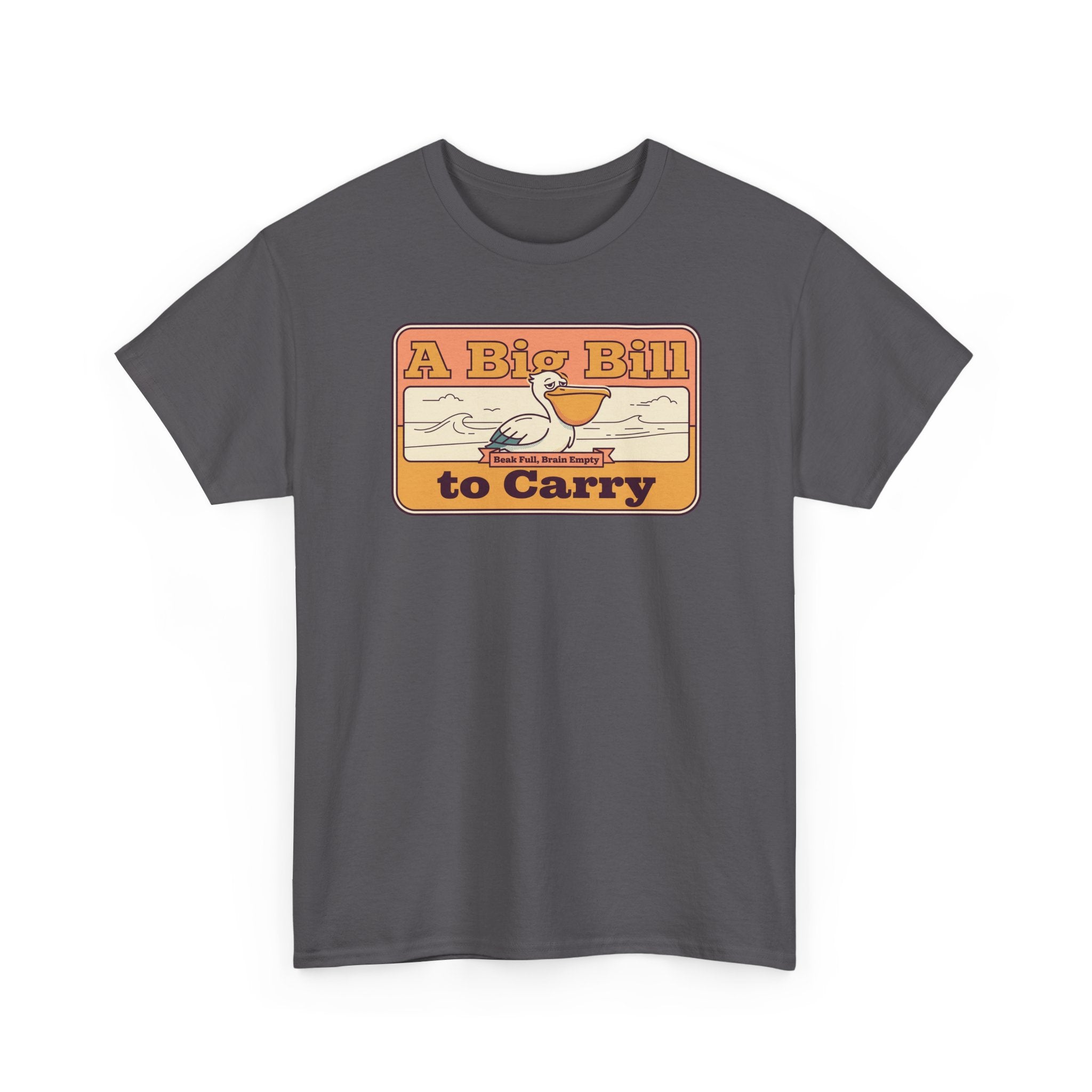 Charcoal T-shirt with retro pelican graphic on the front