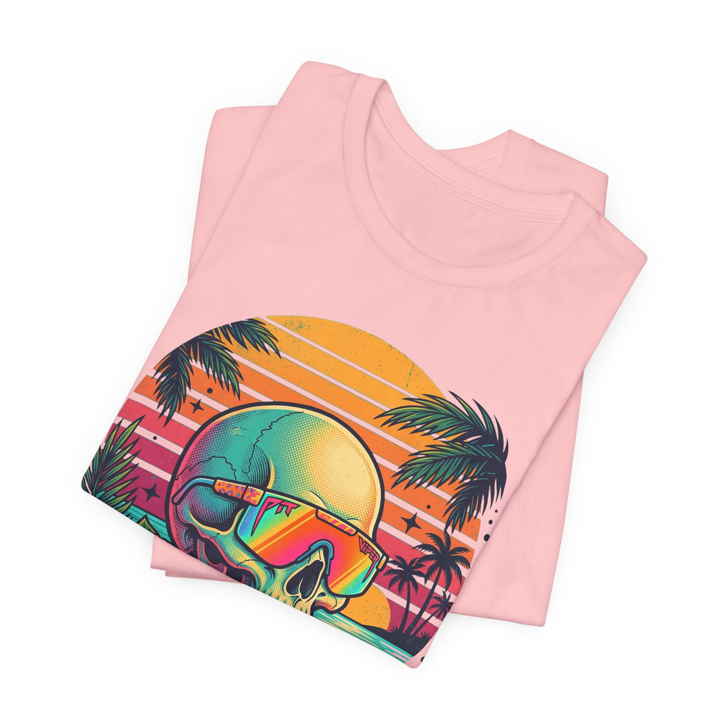 Tropical Skull T-Shirt, rosa, bunter Skull mit Sonnenbrille und Palmen