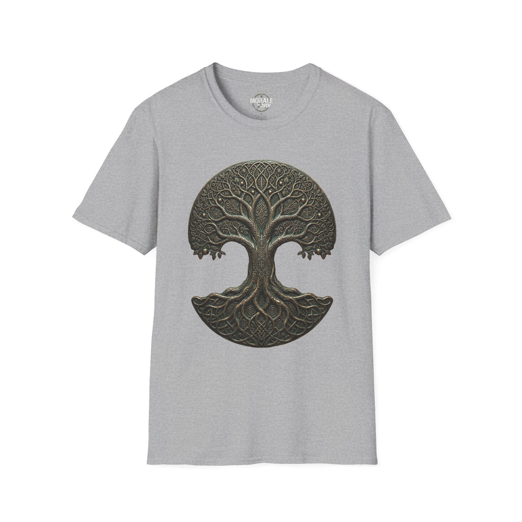 T-Shirt mit keltischem Baum-des-Lebens-Mandala-Print, dunkelgrün auf Sport Grey