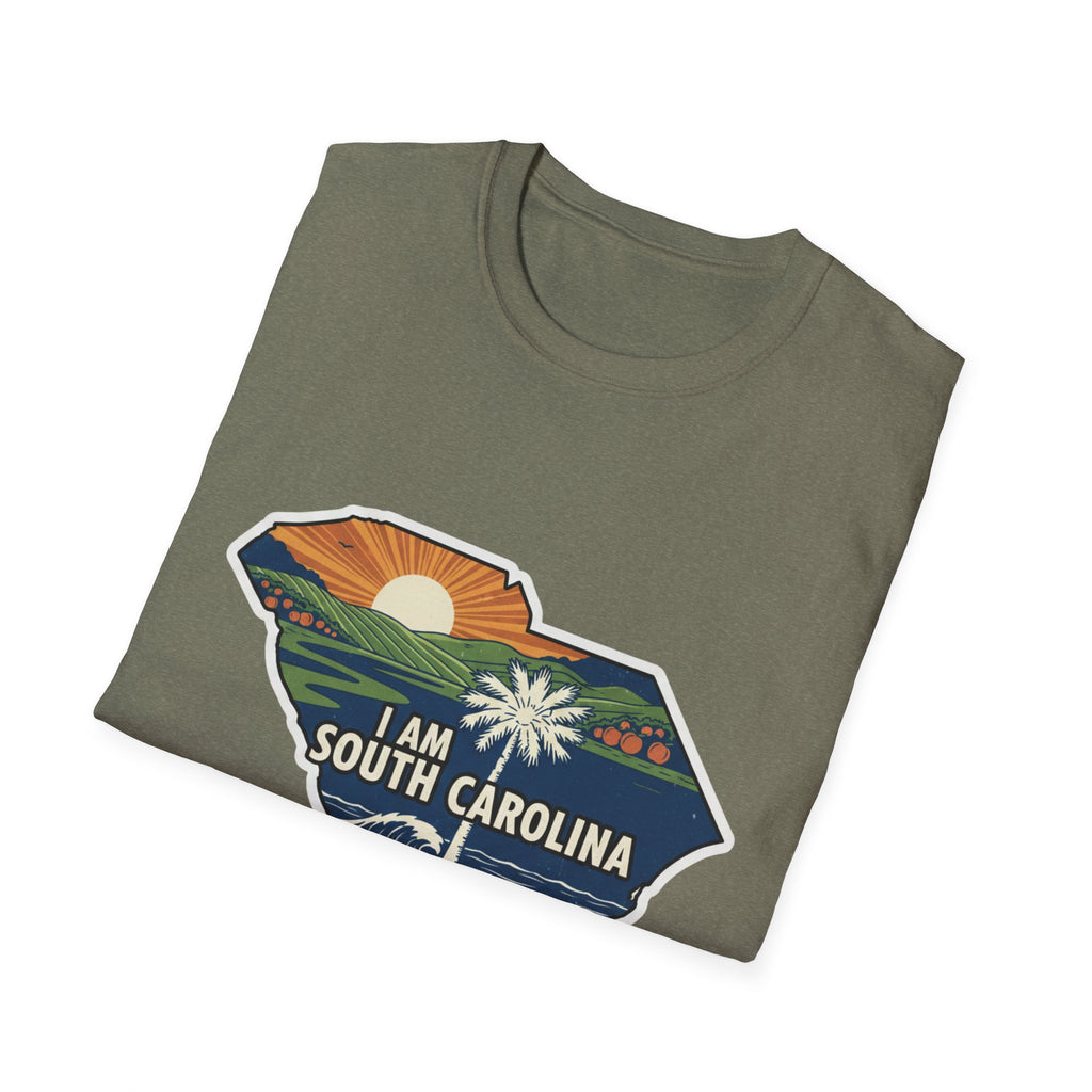 I Am South Carolina T-Shirt with South Carolina map graphic, Military Green