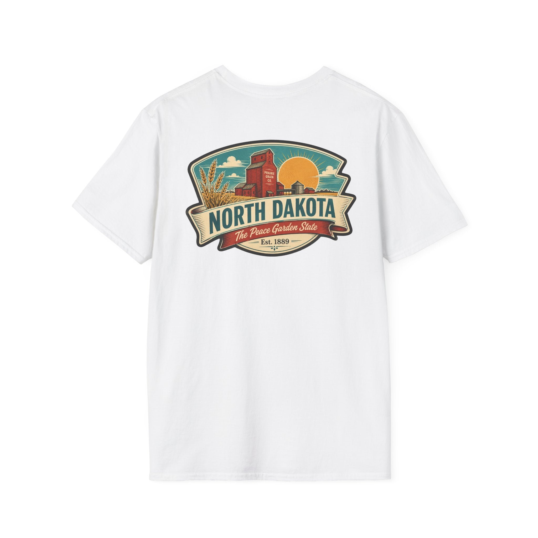 White T-shirt with North Dakota logo graphic on the chest