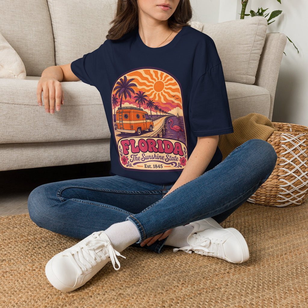 Unisex T-shirt in navy with retro Florida graphic front