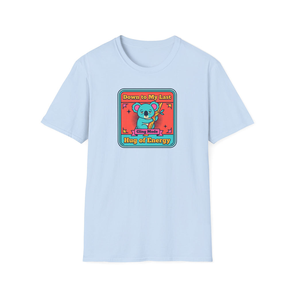 Light blue short-sleeve t-shirt featuring a koala graphic on the front.