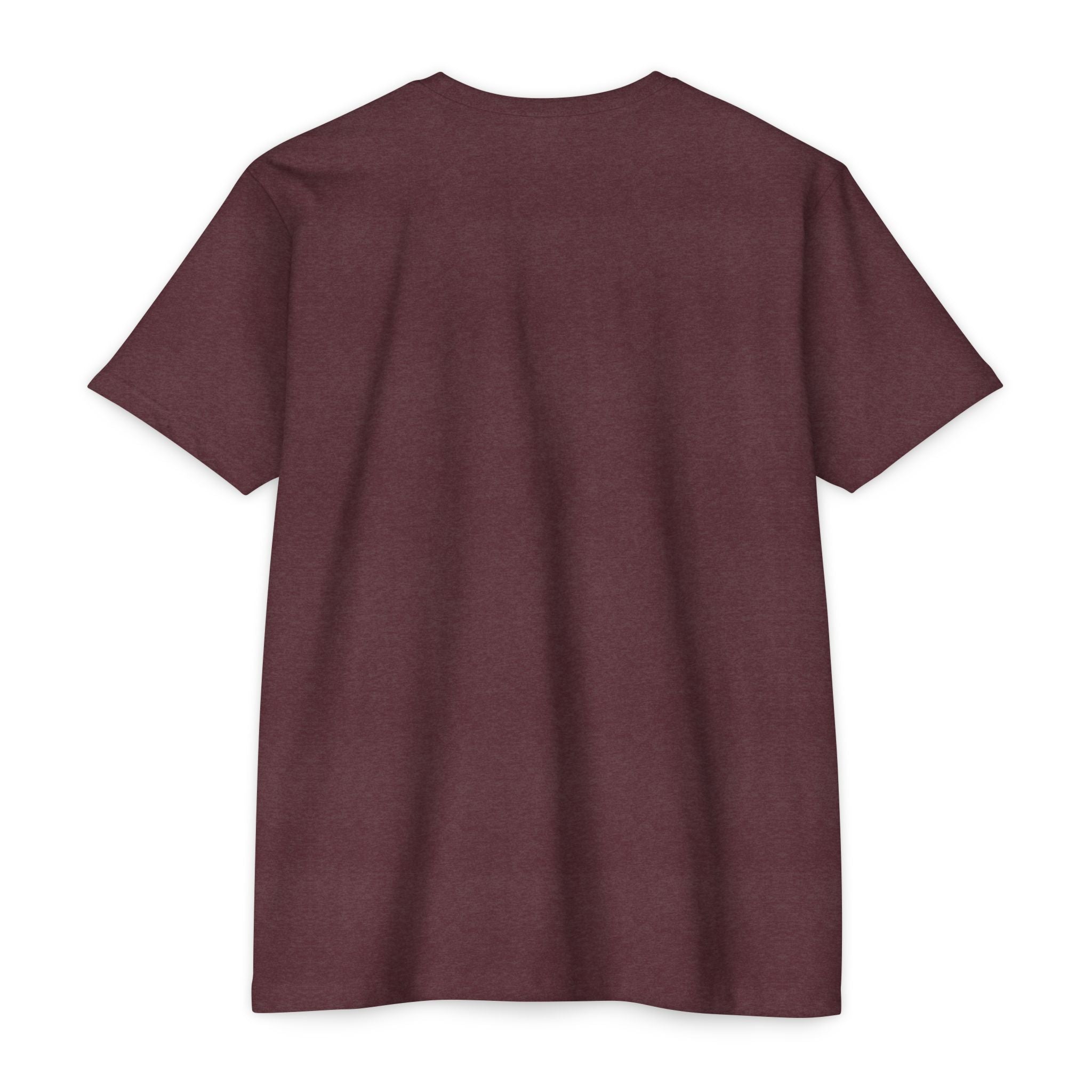 Dark maroon T-shirt, blank front with short sleeves and crew neckline