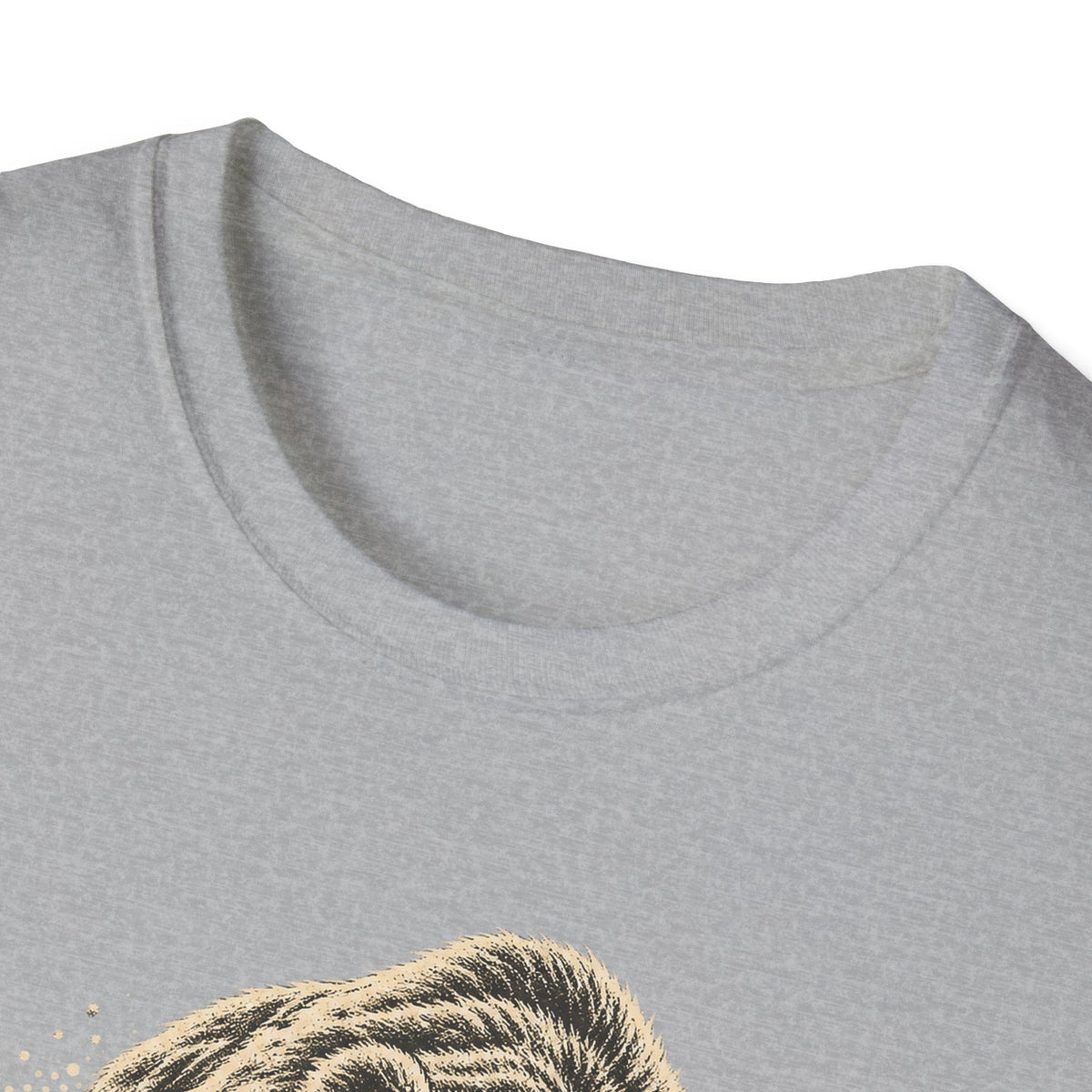 Heather grey T-shirt with crew neck and partial bear face graphic at bottom hem