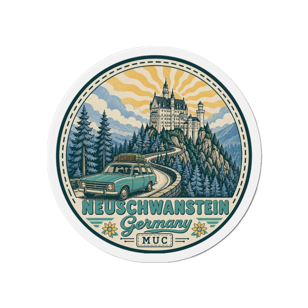 Circular Neuschwanstein Germany magnet with “Neuschwanstein” and “Germany” text
