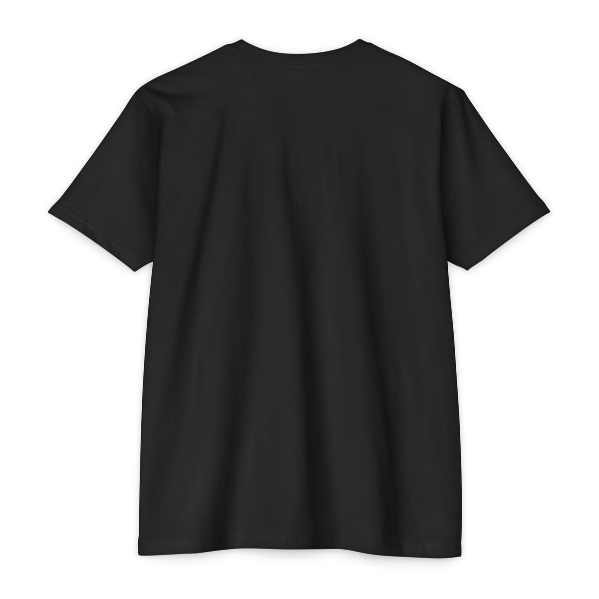 Black crewneck T-shirt, short sleeves, plain front and back