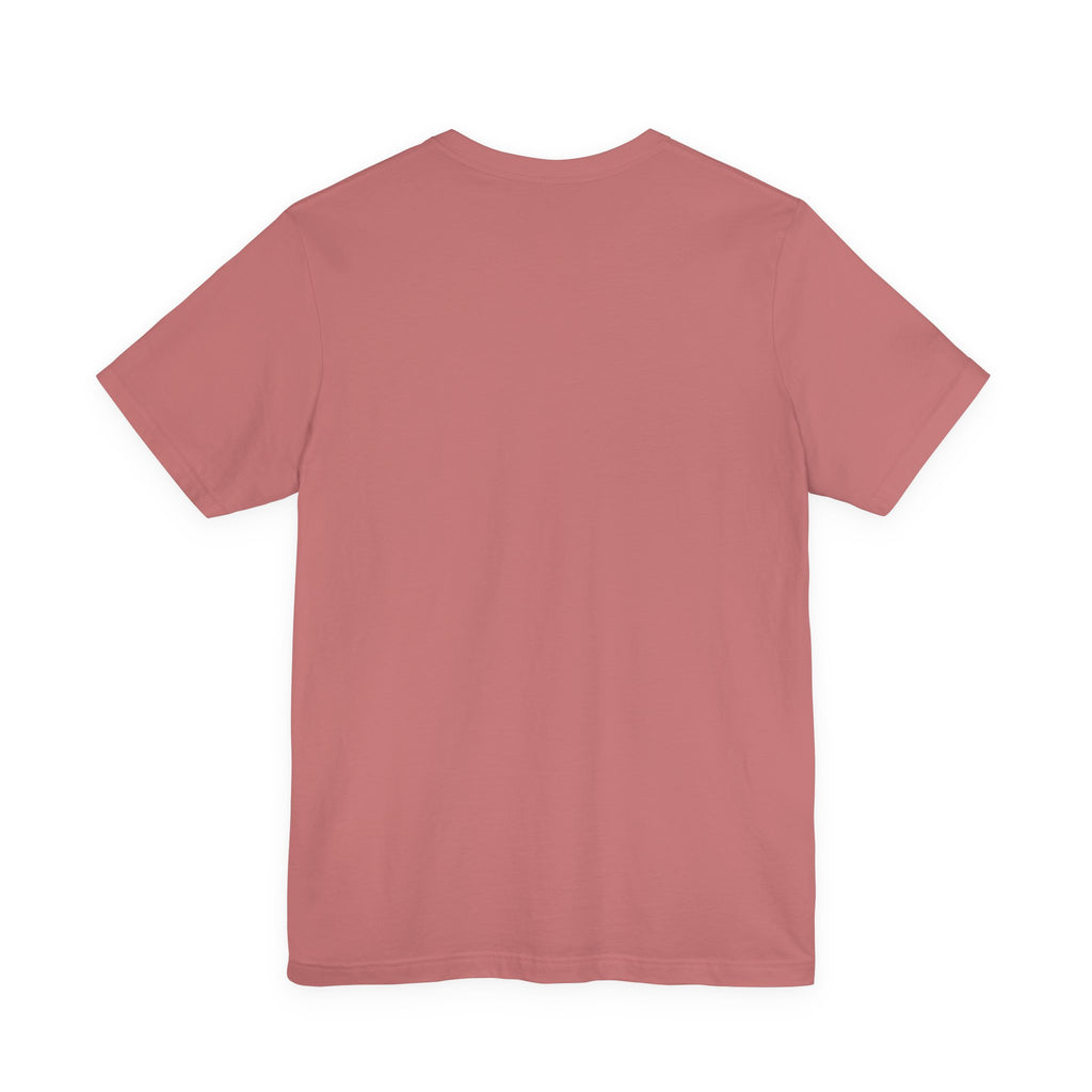 Mauve T-shirt, plain front with crew neck and short sleeves.